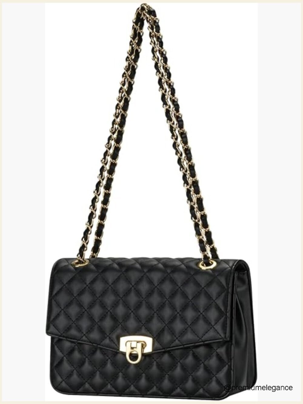 Quilted Vegan Leather Crossbody Shoulder Bag with Chain Strap